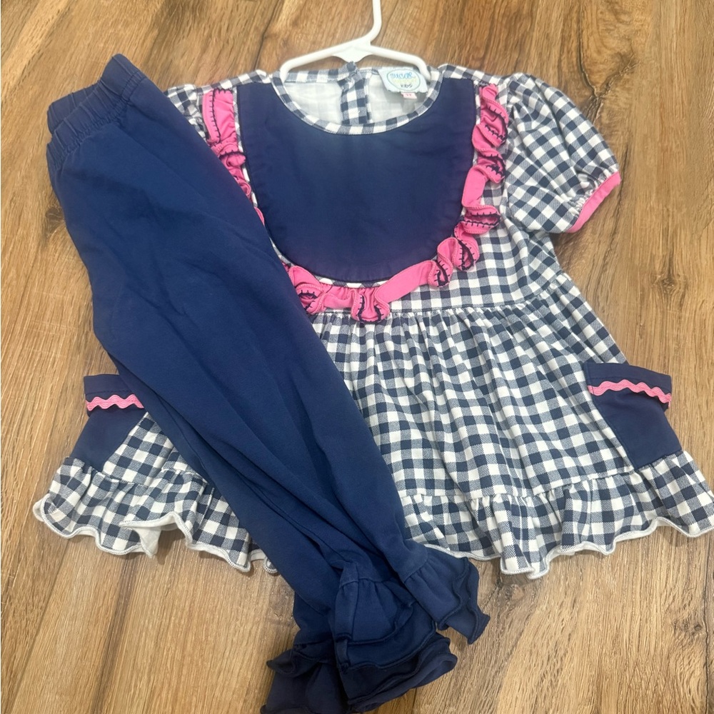 B67 Navy & Pink Gingham Girls Matching Set